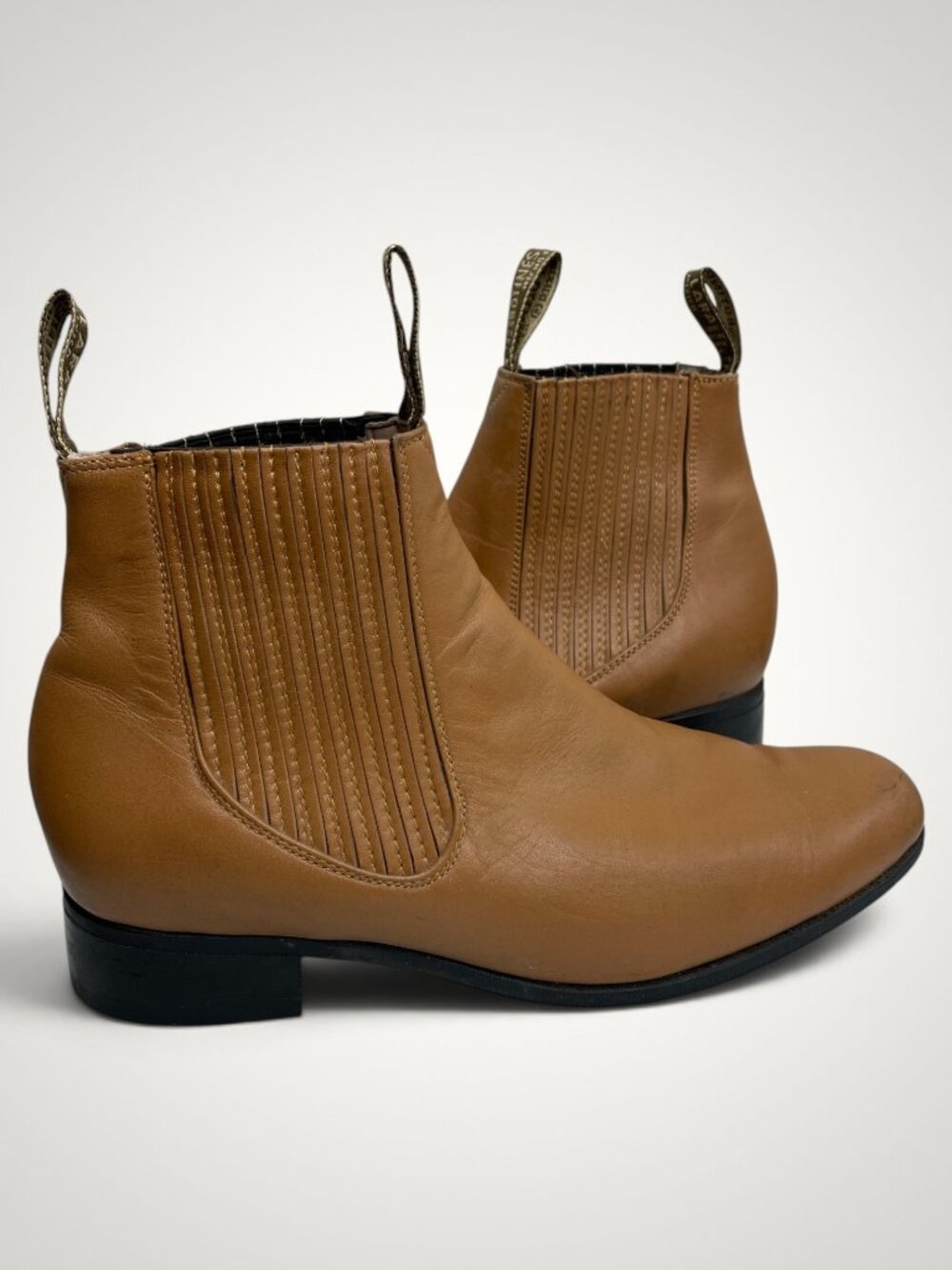 La Espuela Tan Leather Elastic Side Chelsea Western Biker Ankle Boots Men’s 8.5